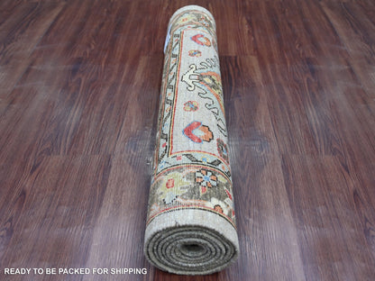 Peshawar Tribal & Geometric hand-knotted wool runner in Gray & Brown, 2'7" x 7'11" — SKU O021378 (view 4)