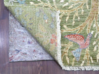 Green 2'7" x 17'7" Oushak And Peshawar Hand knotted Wool Rug - Sku: O021380
