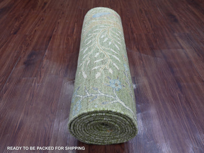 Green 2'7" x 17'7" Oushak And Peshawar Hand knotted Wool Rug - Sku: O021380