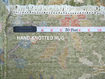 Green 2'7" x 17'7" Oushak And Peshawar Hand knotted Wool Rug - Sku: O021380