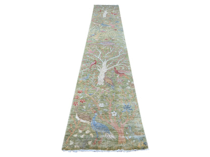 Green 2'6" x 15'1" Oushak And Peshawar Hand knotted Wool Rug - Sku: O021382