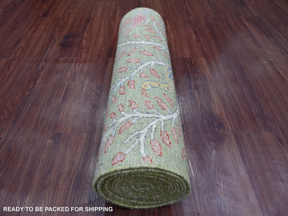 Green 2'6" x 15'1" Oushak And Peshawar Hand knotted Wool Rug - Sku: O021382