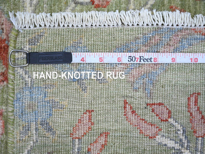 Green 2'6" x 15'1" Oushak And Peshawar Hand knotted Wool Rug - Sku: O021382
