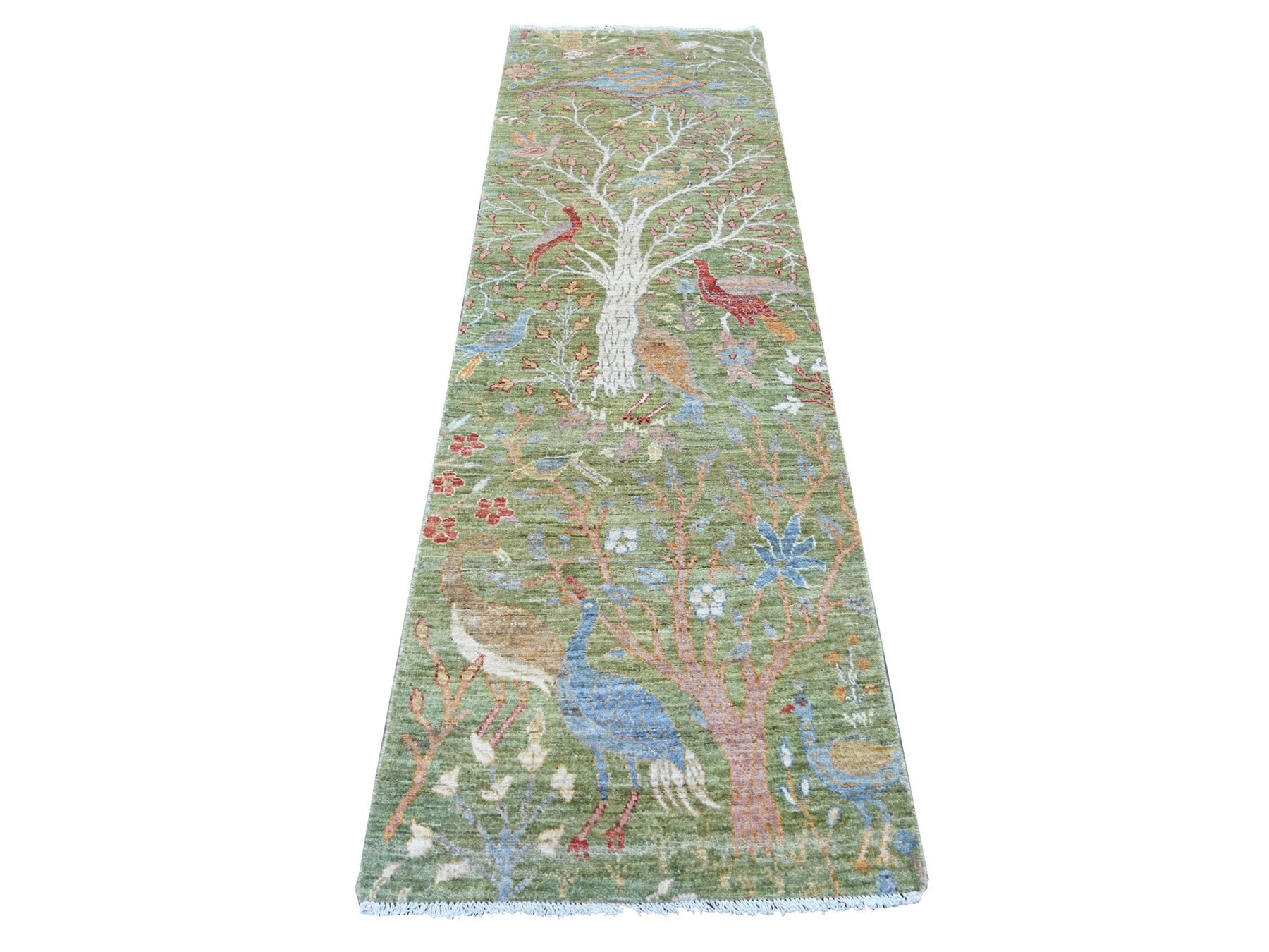 Green 2'6" x 8'0" Oushak And Peshawar Hand knotted Wool Rug - Sku: O021384