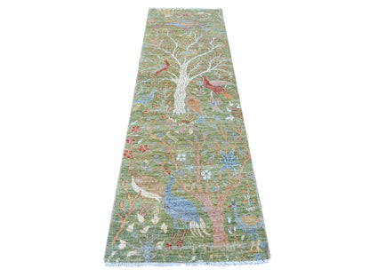 Green 2'6" x 8'0" Oushak And Peshawar Hand knotted Wool Rug - Sku: O021384