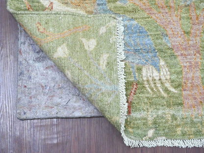 Green 2'6" x 8'0" Oushak And Peshawar Hand knotted Wool Rug - Sku: O021384