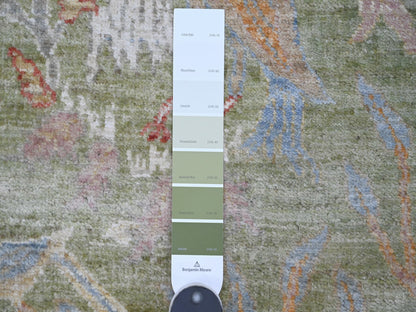 Green 2'6" x 8'0" Oushak And Peshawar Hand knotted Wool Rug - Sku: O021384