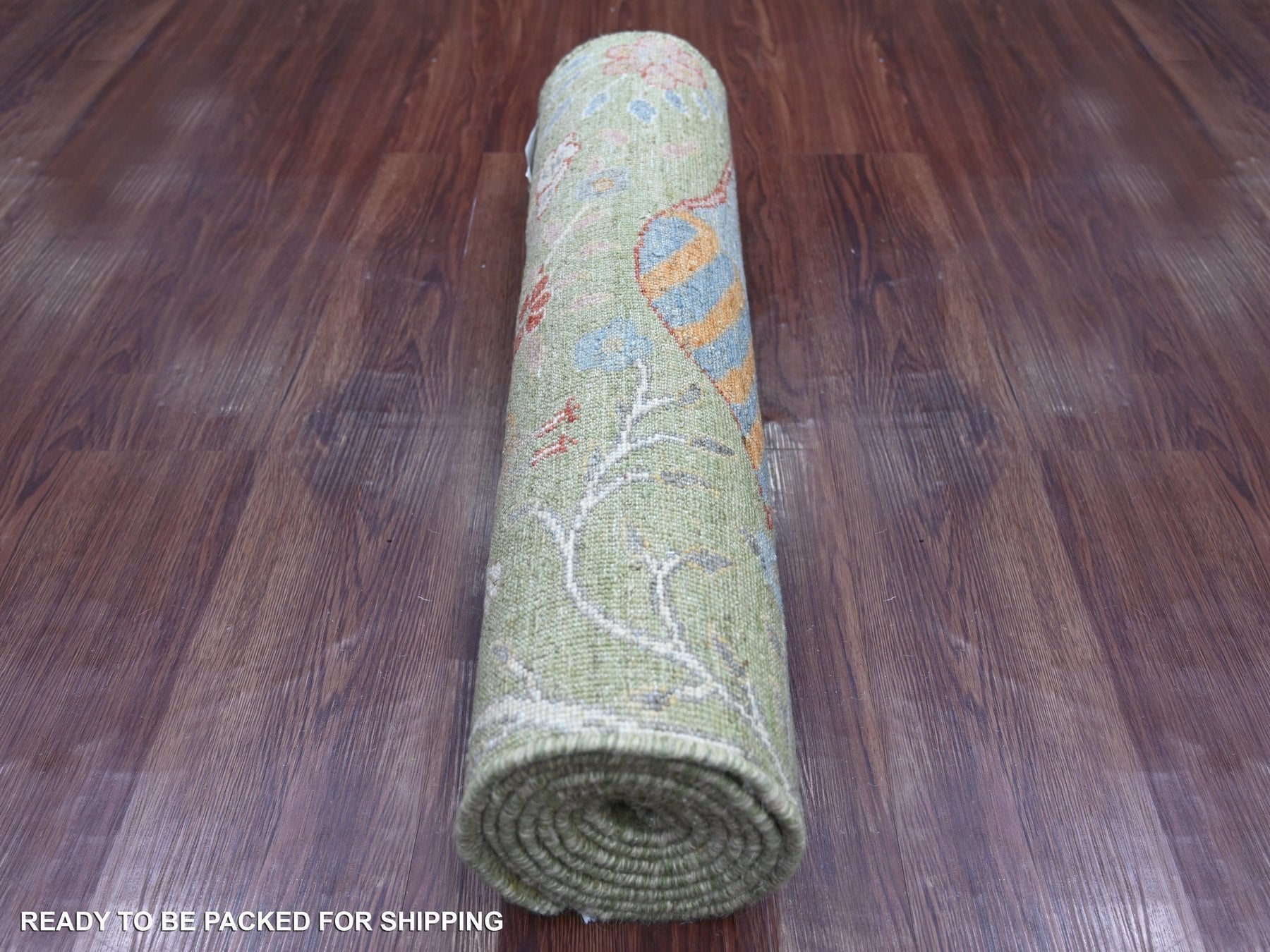 Peshawar Oushak hand-knotted wool runner in Green, 2'6" x 8' — SKU O021384 (view 4)