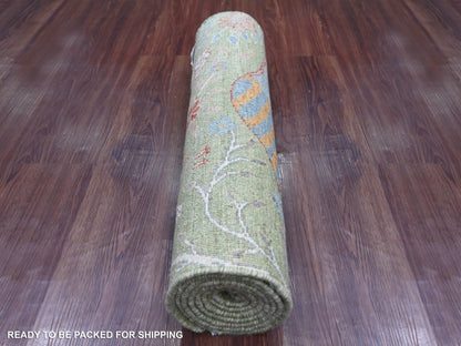 Peshawar Oushak hand-knotted wool runner in Green, 2'6" x 8' — SKU O021384 (view 4)