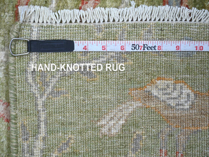 Green 2'6" x 8'0" Oushak And Peshawar Hand knotted Wool Rug - Sku: O021384