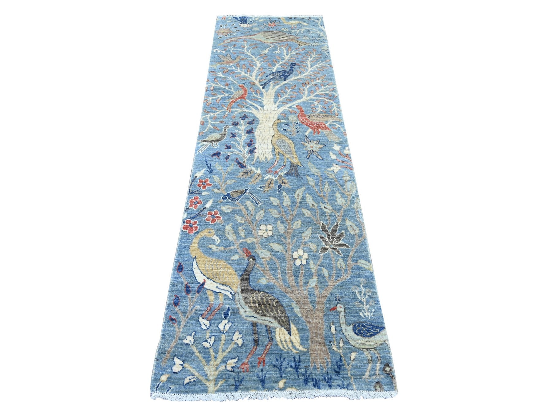 Blue 2'6" x 8'1" Oushak And Peshawar Hand knotted Wool Rug - Sku: O021385