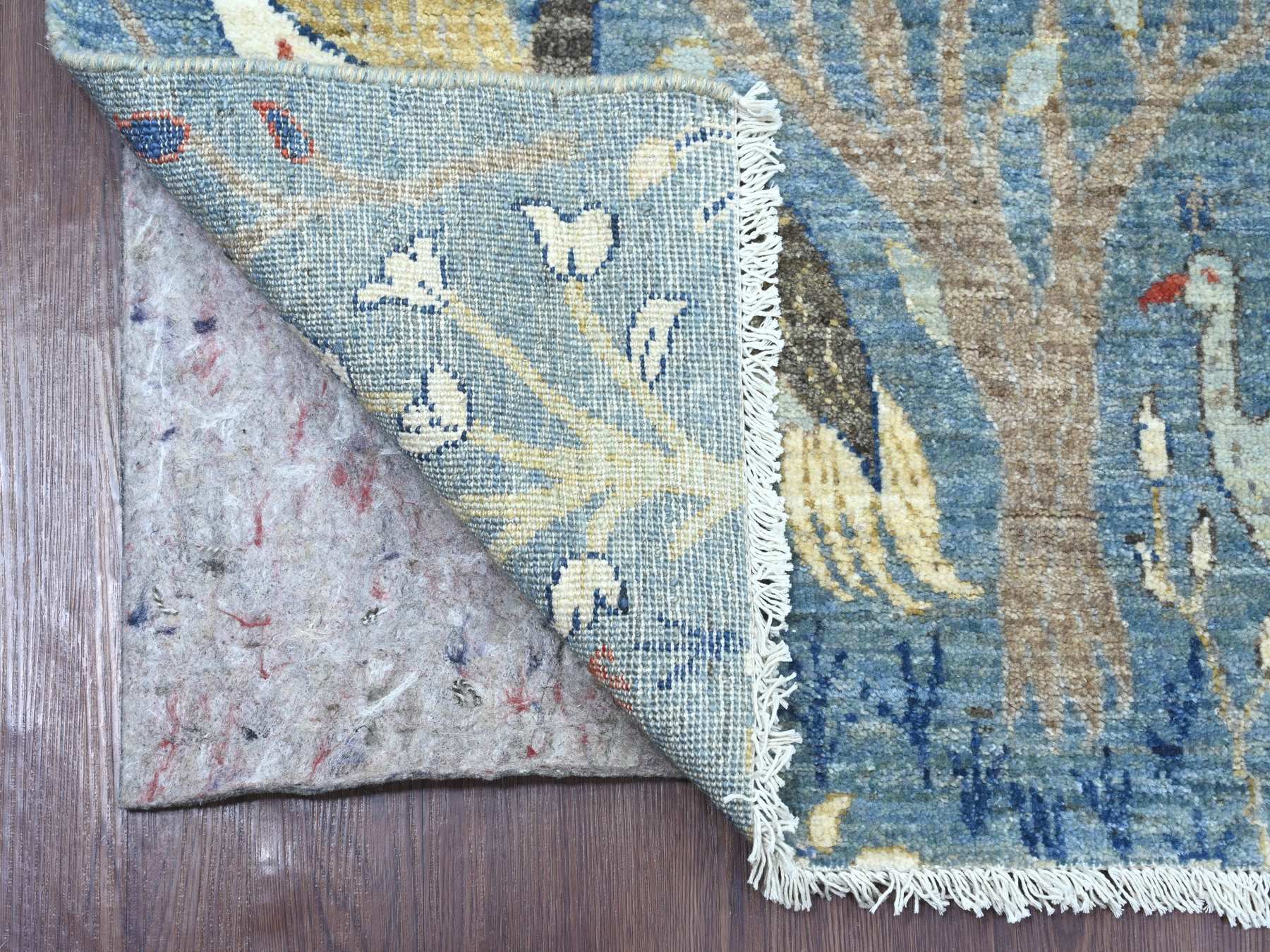 Blue 2'6" x 8'1" Oushak And Peshawar Hand knotted Wool Rug - Sku: O021385