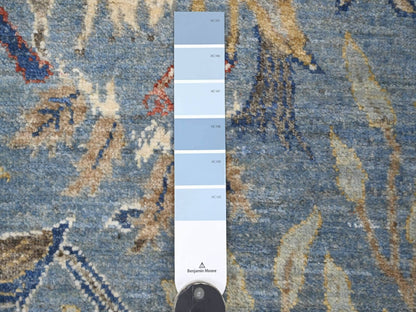 Blue 2'6" x 8'1" Oushak And Peshawar Hand knotted Wool Rug - Sku: O021385