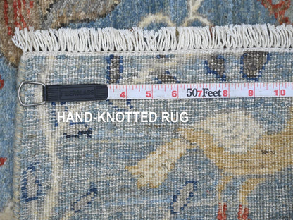 Blue 2'6" x 8'1" Oushak And Peshawar Hand knotted Wool Rug - Sku: O021385