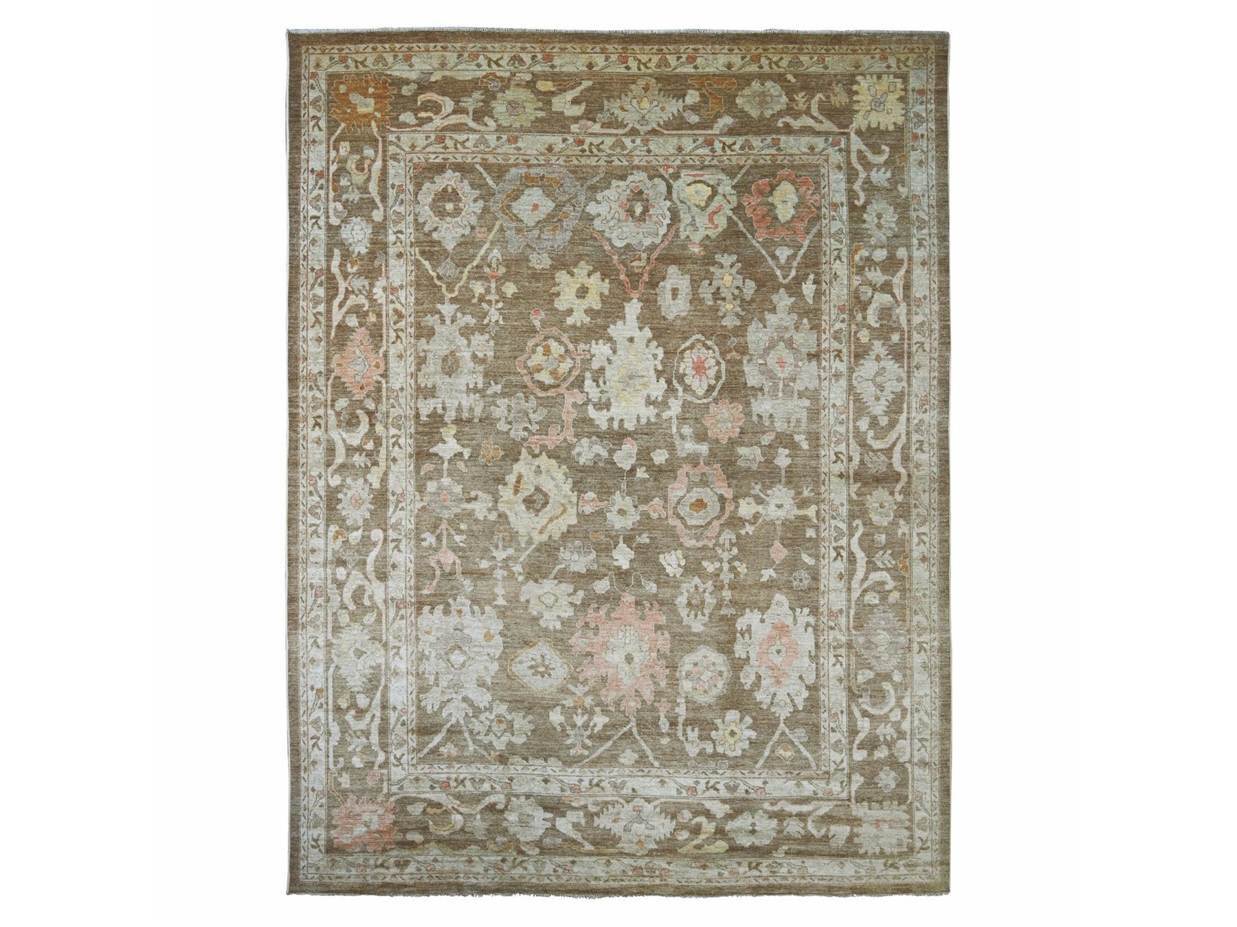 Brown 11'8" x 15'5" Oushak And Peshawar Hand knotted Wool Rug - Sku: O021388