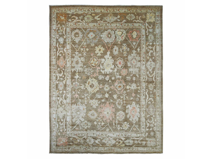 Brown 11'8" x 15'5" Oushak And Peshawar Hand knotted Wool Rug - Sku: O021388