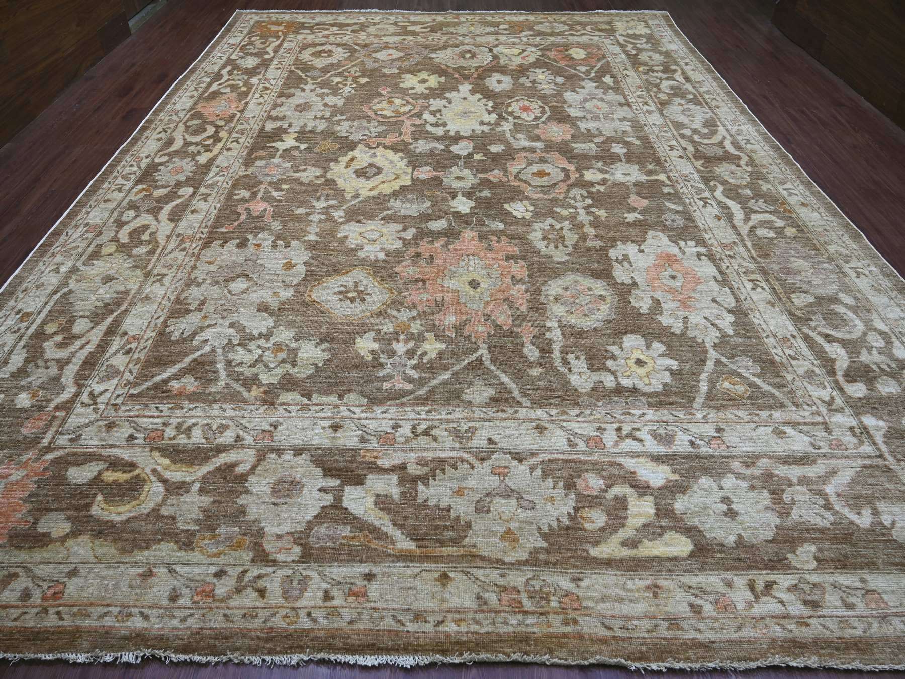 Brown 11'8" x 15'5" Oushak And Peshawar Hand knotted Wool Rug - Sku: O021388