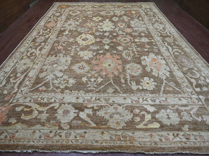 Brown 11'8" x 15'5" Oushak And Peshawar Hand knotted Wool Rug - Sku: O021388