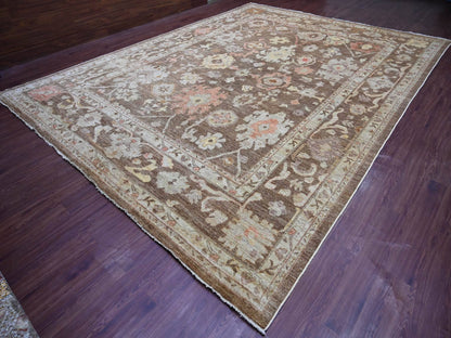 Brown 11'8" x 15'5" Oushak And Peshawar Hand knotted Wool Rug - Sku: O021388