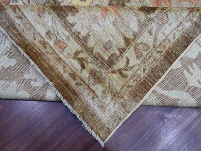 Brown 11'8" x 15'5" Oushak And Peshawar Hand knotted Wool Rug - Sku: O021388