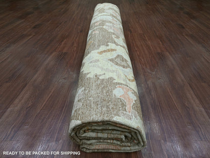Brown 11'8" x 15'5" Oushak And Peshawar Hand knotted Wool Rug - Sku: O021388