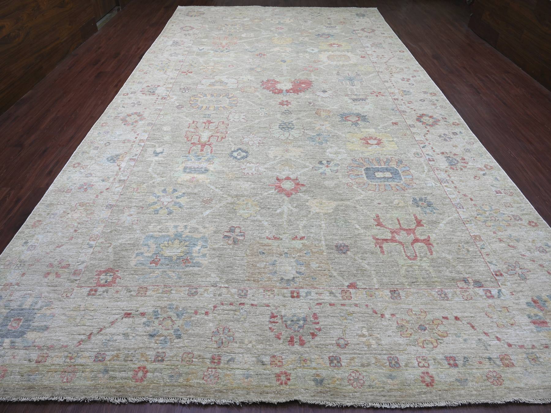 Green 10'0" x 17'10" Oushak And Peshawar Hand knotted Wool Rug - Sku: O021390
