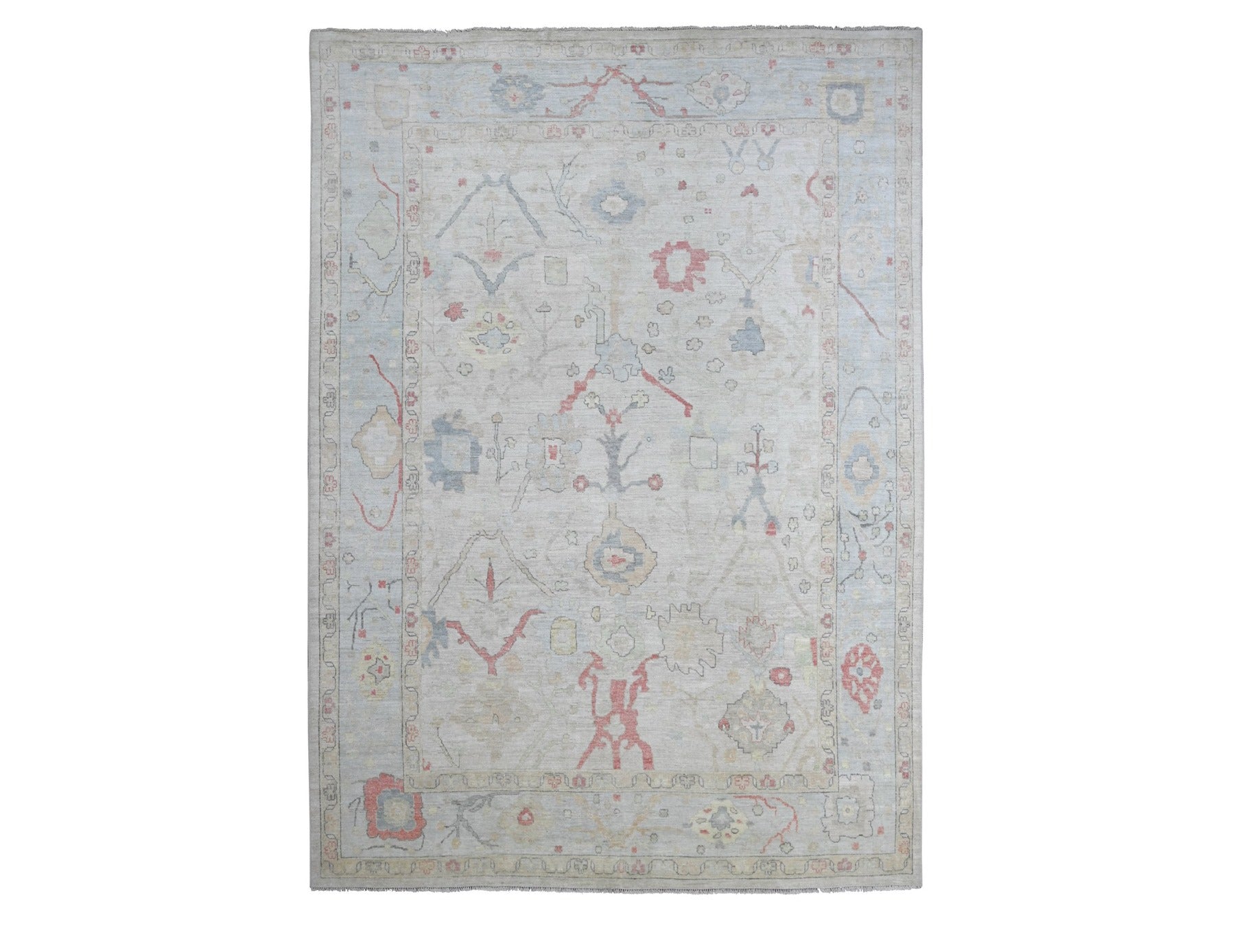 Grey 9'9" x 13'6" Oushak And Peshawar Hand knotted Wool Rug - Sku: O021392