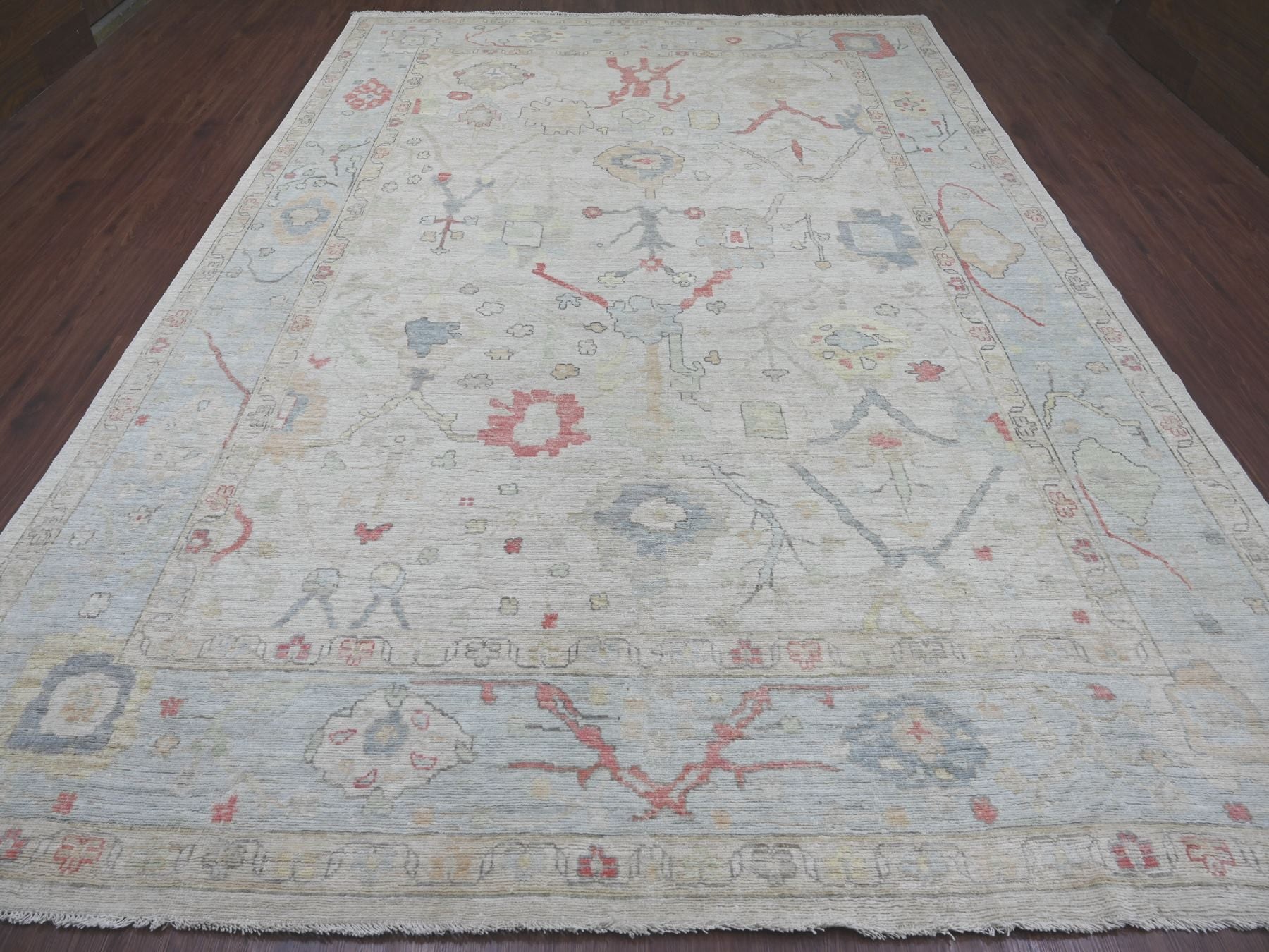 Grey 9'9" x 13'6" Oushak And Peshawar Hand knotted Wool Rug - Sku: O021392