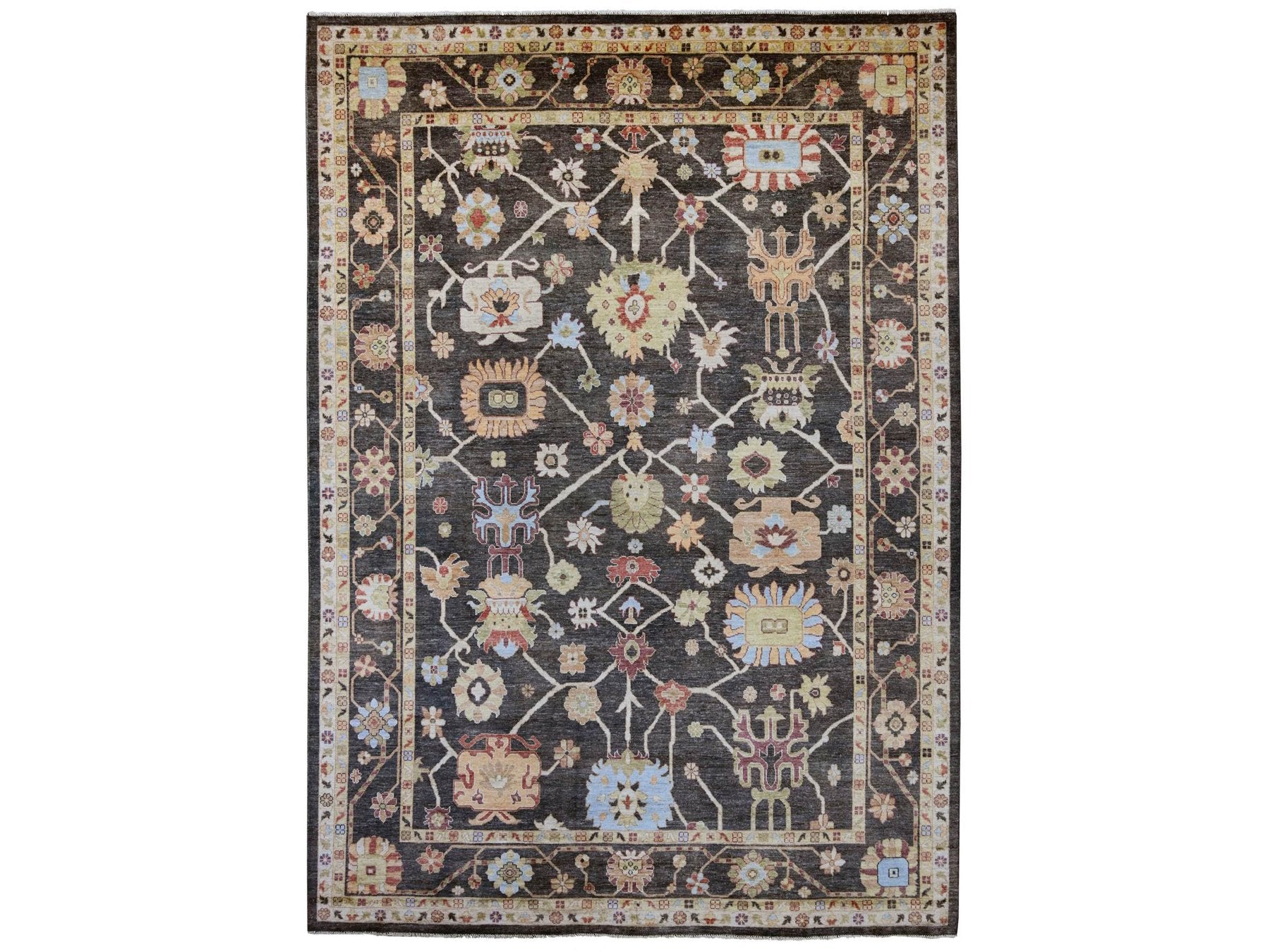 Black 9'11" x 13'10" Oushak And Peshawar Hand knotted Wool Rug - Sku: O021393