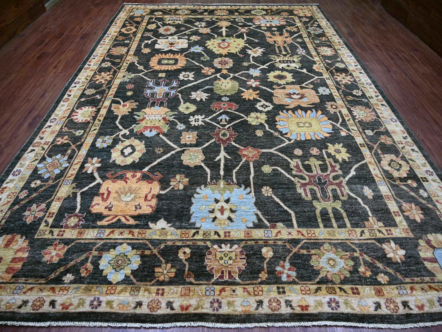 Black 9'11" x 13'10" Oushak And Peshawar Hand knotted Wool Rug - Sku: O021393