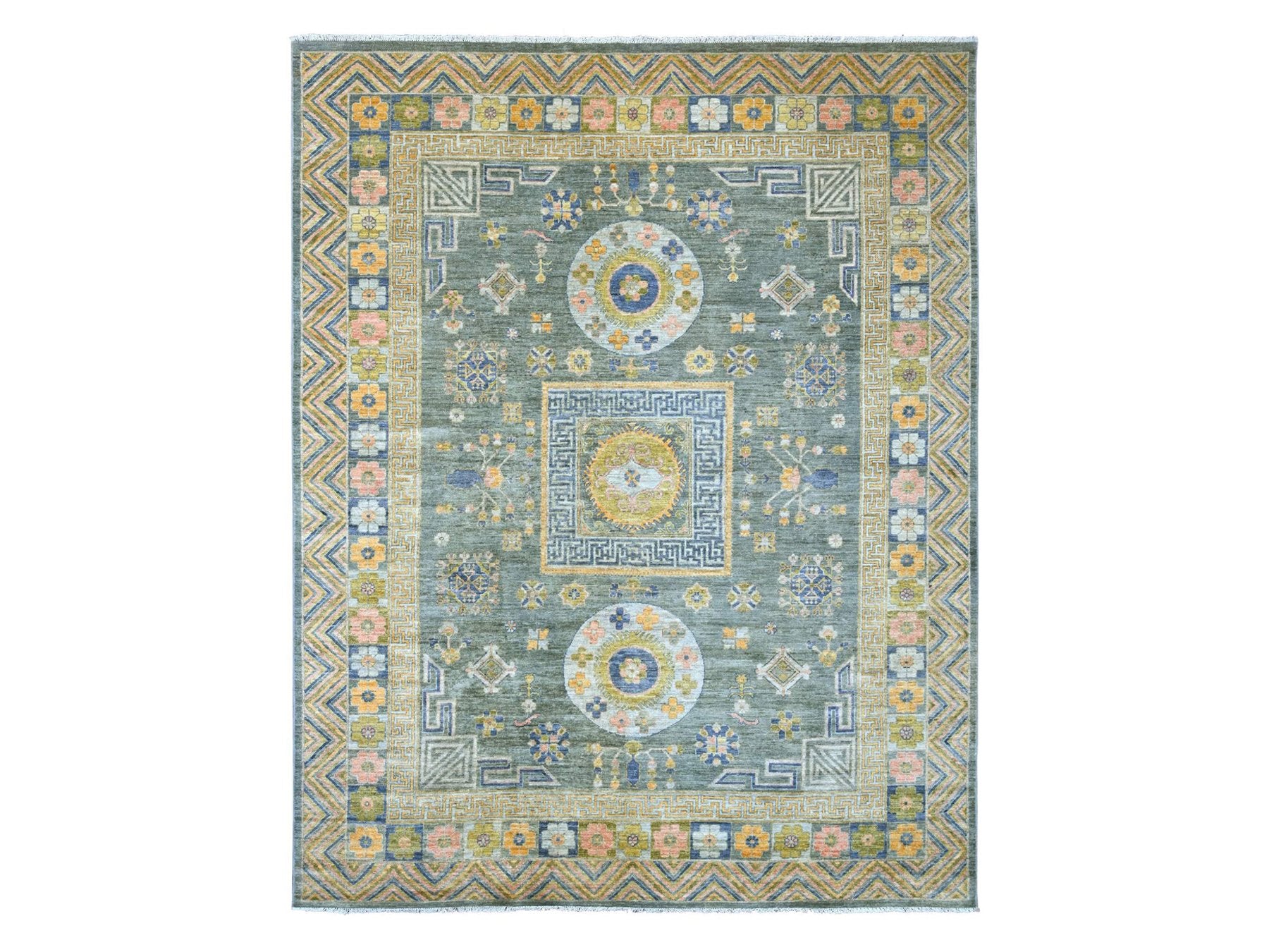Khotan Oushak hand-knotted wool rug in Gray, 9'1" x 11'7" — SKU O021395