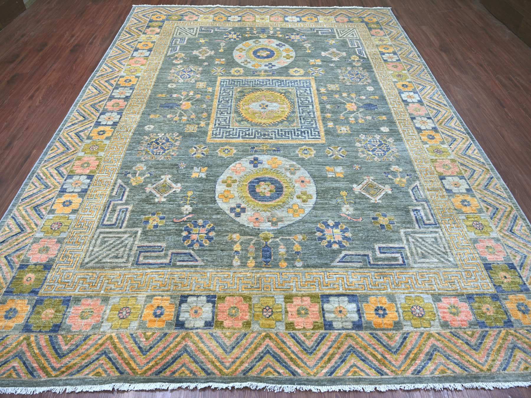 Khotan Oushak hand-knotted wool rug in Gray, 9'1" x 11'7" — SKU O021395 (view 2)