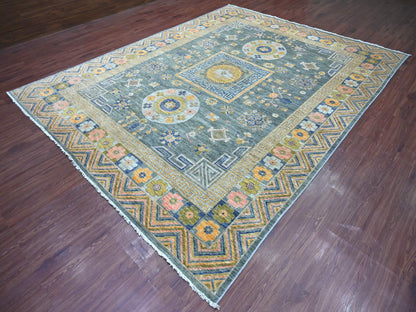 Grey 9'1" x 11'7" Oushak And Peshawar Hand knotted Wool Rug - Sku: O021395