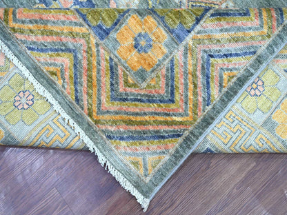 Grey 9'1" x 11'7" Oushak And Peshawar Hand knotted Wool Rug - Sku: O021395