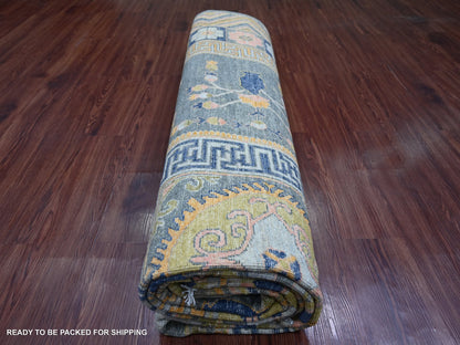 Grey 9'1" x 11'7" Oushak And Peshawar Hand knotted Wool Rug - Sku: O021395