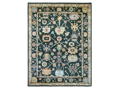 Green 8'11" x 11'9" Oushak And Peshawar Hand knotted Wool Rug - Sku: O021398