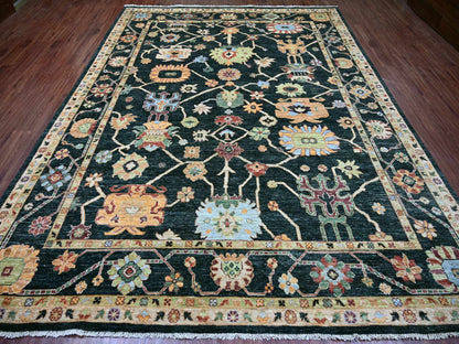 Green 8'11" x 11'9" Oushak And Peshawar Hand knotted Wool Rug - Sku: O021398