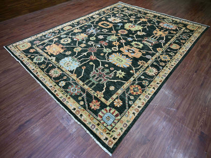 Green 8'11" x 11'9" Oushak And Peshawar Hand knotted Wool Rug - Sku: O021398