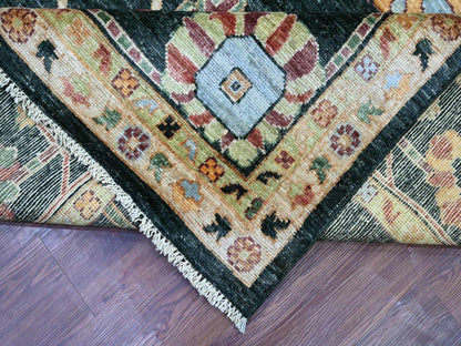 Green 8'11" x 11'9" Oushak And Peshawar Hand knotted Wool Rug - Sku: O021398