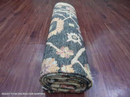 Green 8'11" x 11'9" Oushak And Peshawar Hand knotted Wool Rug - Sku: O021398