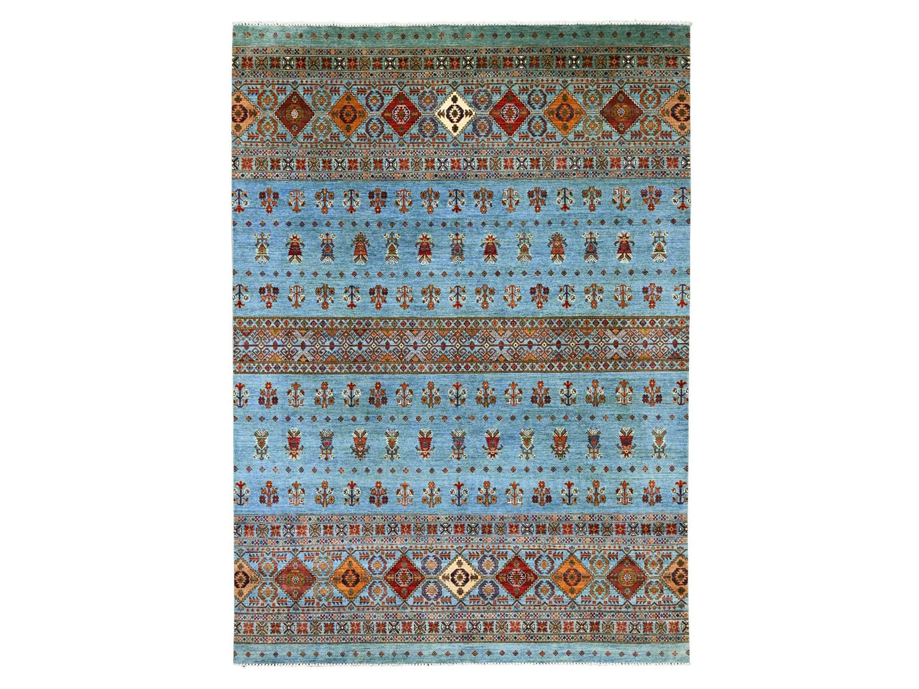 Blue 8'8" x 12'1" Tribal & Geometric Hand knotted Wool Rug - Sku: O021399