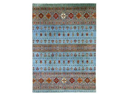 Blue 8'8" x 12'1" Tribal & Geometric Hand knotted Wool Rug - Sku: O021399