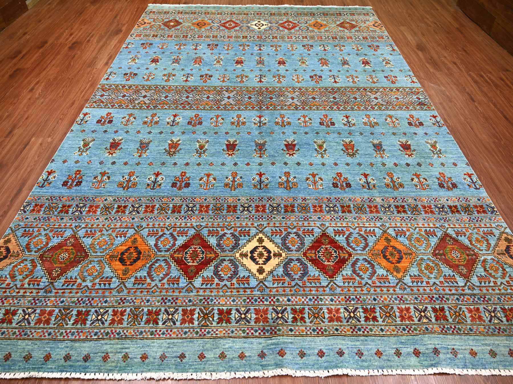Blue 8'8" x 12'1" Tribal & Geometric Hand knotted Wool Rug - Sku: O021399