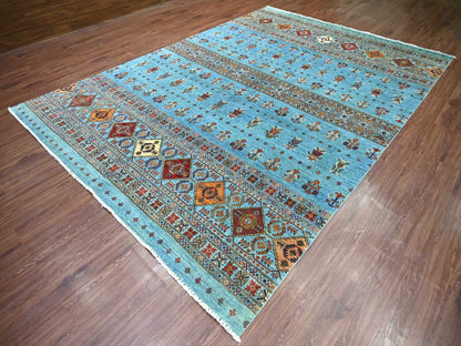 Blue 8'8" x 12'1" Tribal & Geometric Hand knotted Wool Rug - Sku: O021399