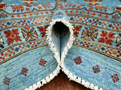 Blue 8'8" x 12'1" Tribal & Geometric Hand knotted Wool Rug - Sku: O021399
