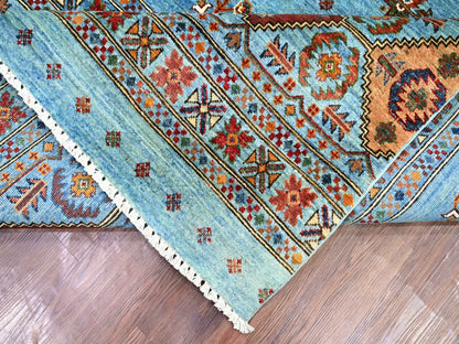 Blue 8'8" x 12'1" Tribal & Geometric Hand knotted Wool Rug - Sku: O021399