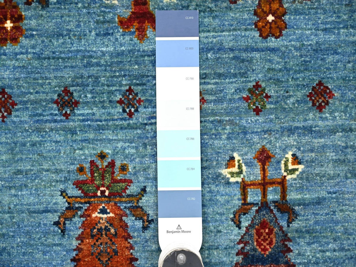 Kazak Tribal & Geometric hand-knotted wool rug in Blue, 8'8" x 12'1" — SKU O021399 (view 7)