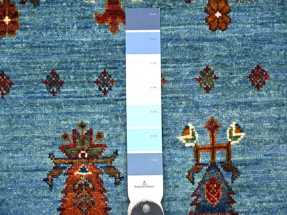 Kazak Tribal & Geometric hand-knotted wool rug in Blue, 8'8" x 12'1" — SKU O021399 (view 7)