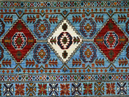 Kazak Tribal & Geometric hand-knotted wool rug in Blue, 8'8" x 12'1" — SKU O021399 (view 8)