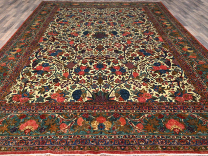 Ivory 10'3" x 13'5" Antique Hand knotted Wool Rug - Sku: O0213